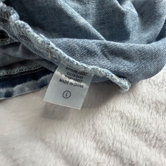 Ces Femme Womens Blue Distressed Demin Jean Jacket Large SharkBite Hem Oversized - Picture 5 of 10